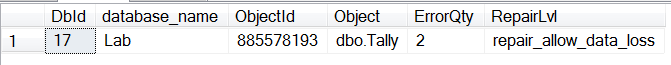 DBCC output data